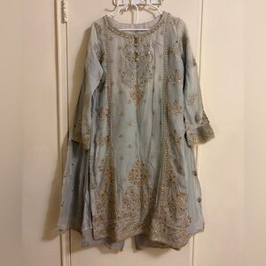 Embroidered 3-Piece Gharara - Silver/Grey